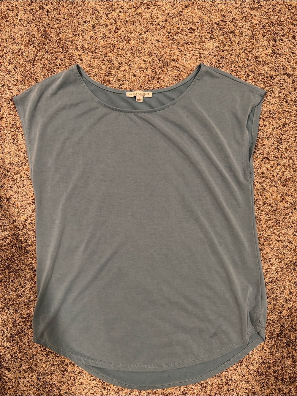 Green Envelope Scoop Neck Short Sleeve Top - Slate Blue